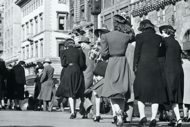 People walking on street, (Rear view), (B&W)