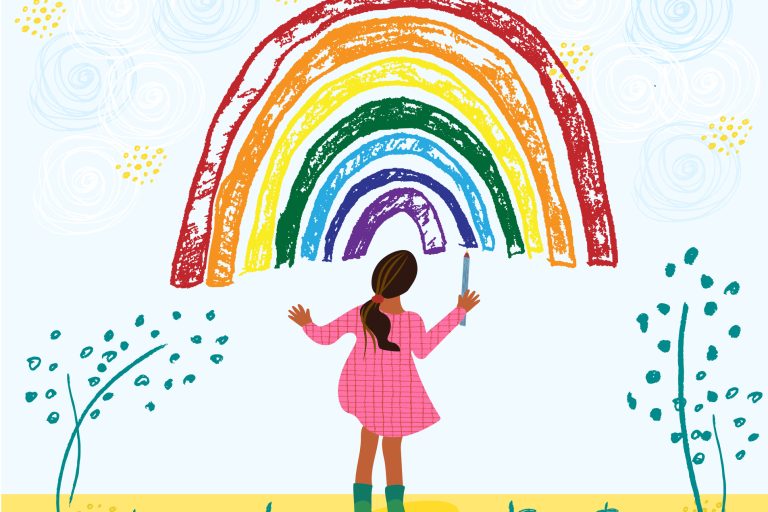 kid drawing rainbow