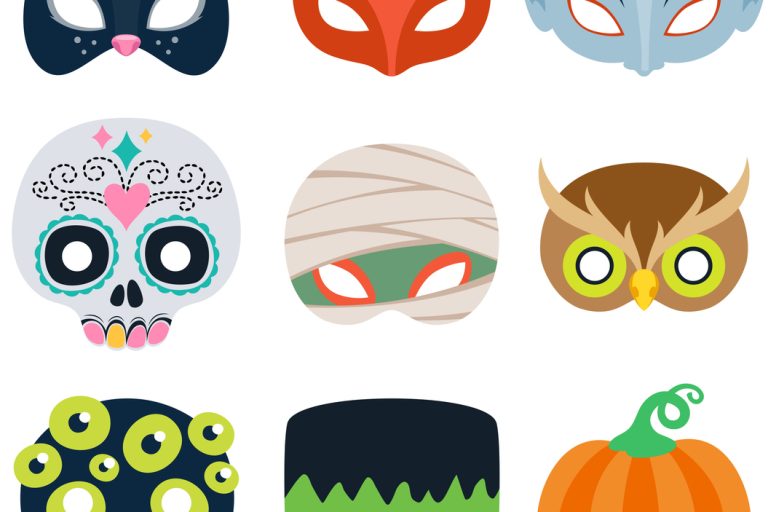 Halloween party masks vector illustration.