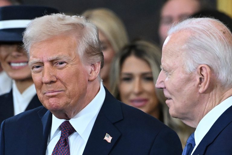 President Trump being looked at by President Biden on Inauguration Day 2025