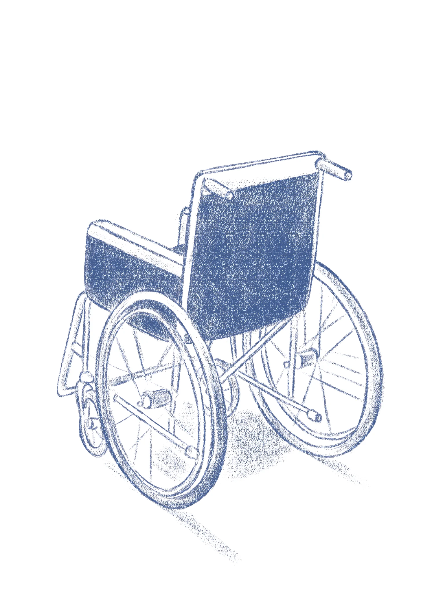 A sketched empty wheelchair in lonely blue tones